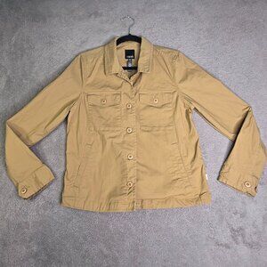 Vuori Ripstop Cargo Jacket Women's Small Tan Wheat Button Up Pockets Long Sleeve